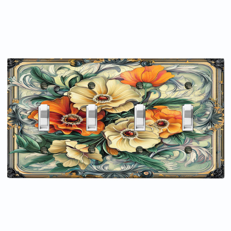Couvercle de plaque d'interrupteur en métal; Bascule à 4 bandes US standard - Coquelicots, # 4 Quad bascule