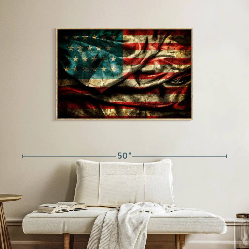 Drapeau américain sale, Cadre flottant en bois naturel, 40 po x 27 po