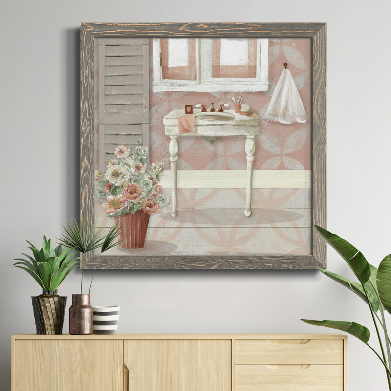 «Blush Springtime Wreath II», reproduction carrée sur toile, H 31,5 po x l 31,5 po x P 1,5 po, Encadré gris