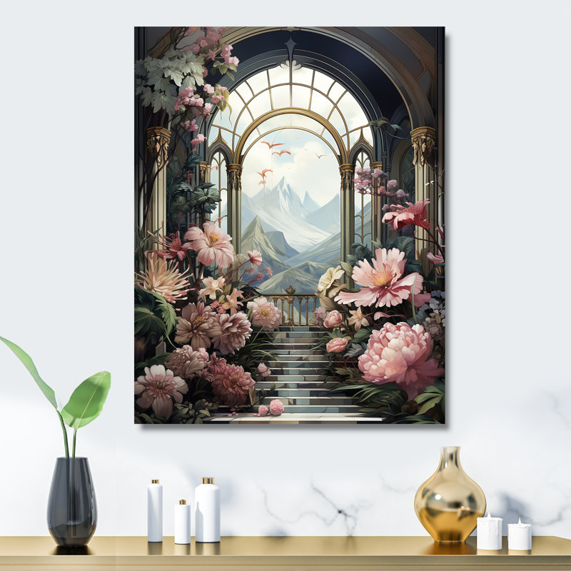 Eternal Stairs To The Mountain Castle - Art mural fantastique en métal, H 40 po x l 30 po x P 1,5 po