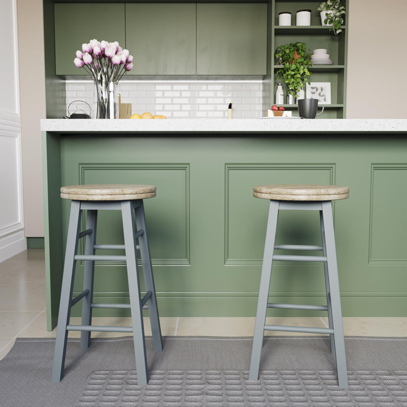 Swivel Solid Wood Counter Stool, Natural Seat/Grey Frame