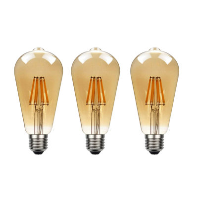 ST64 Dimmable LED E27 Screw Bulb 8W 3 Pack