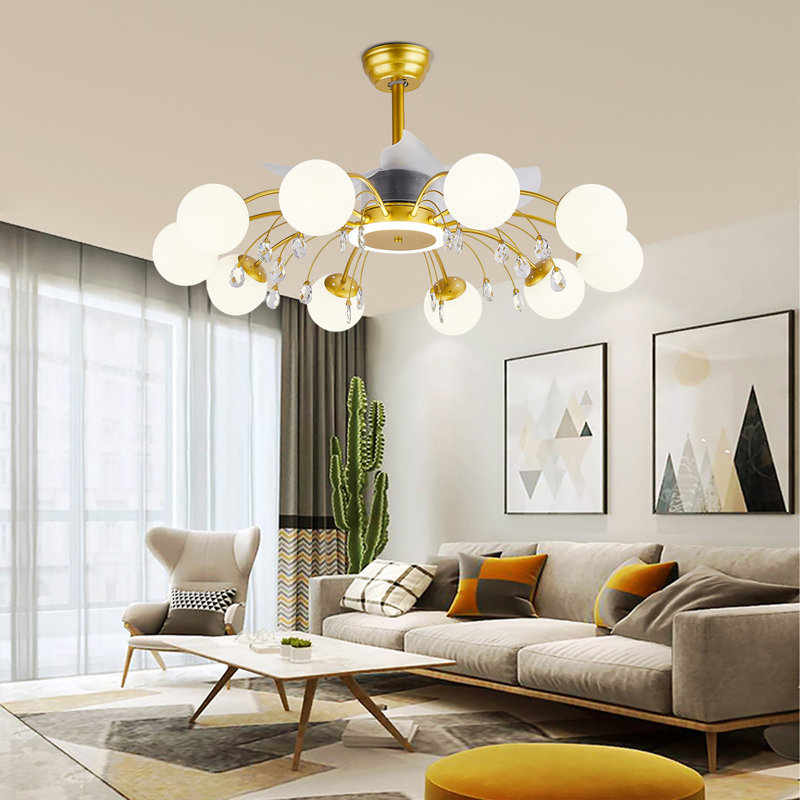 39.4" Bladeless Ceiling Fan with Remote and 10 lights, Gold