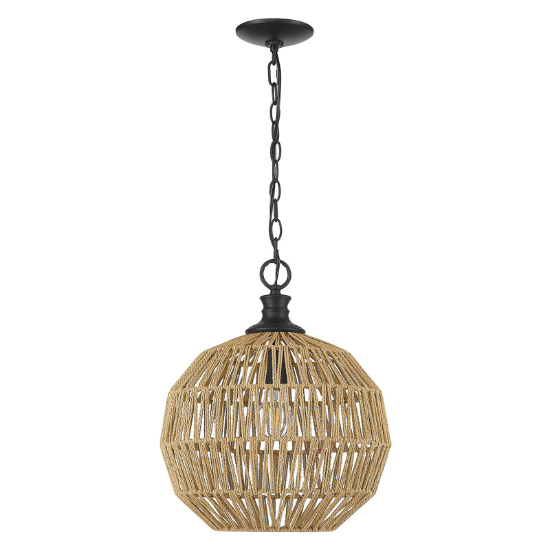 Luminaire suspendu sphère 1 lumière Merritt, Noir, Naturel