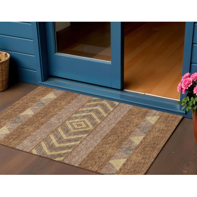 Tapis intérieur / extérieur lavable 3 pi x 5 pi blé et taupe orange du sud-ouest