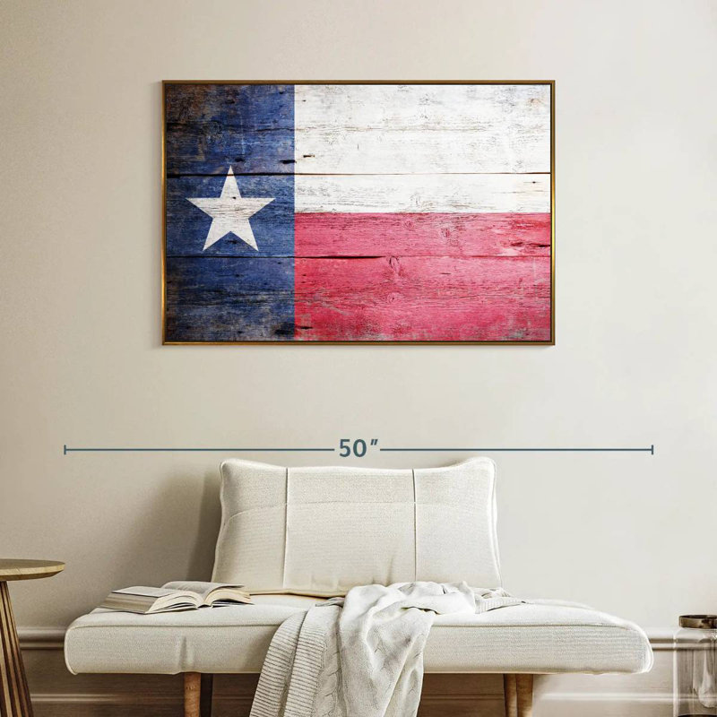 Drapeau en bois du Texas, Cadre flottant doré, 40 po x 27 po