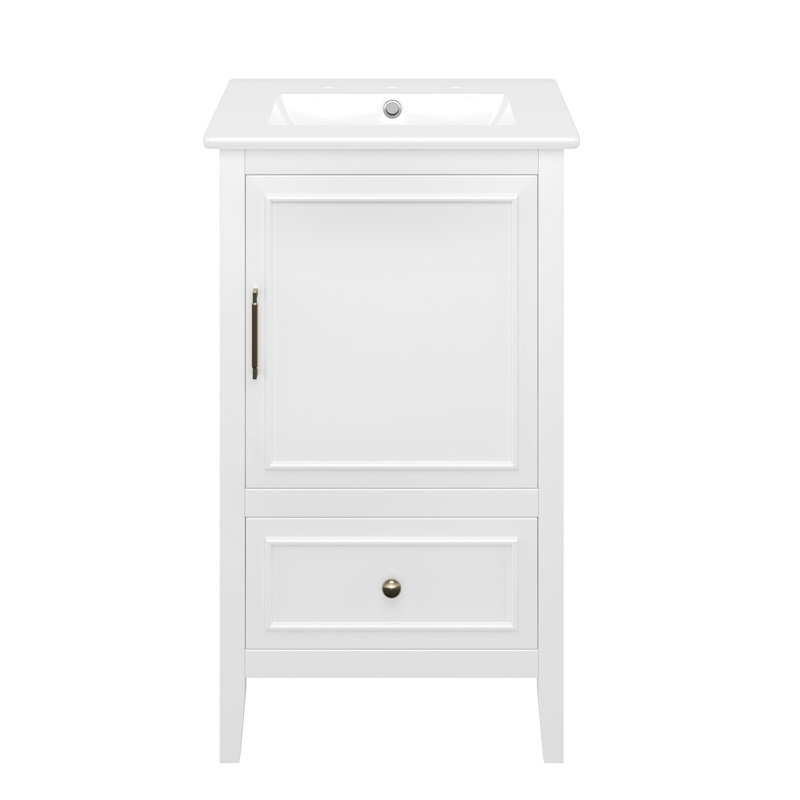 Meuble-lavabo de 20 po avec lavabo, armoire de salle de bain avec porte, tablette de porte et repose-pieds réglables, tiroir blanc