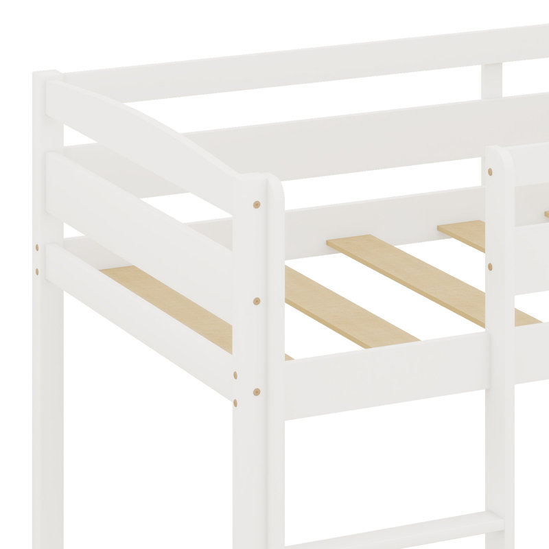 Lit mezzanine bas compact avec échelle robuste, Blanc