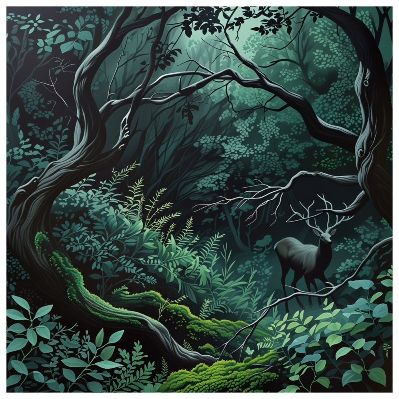 Dense Forest With Deer Bath Mat, 34in W x 21in L