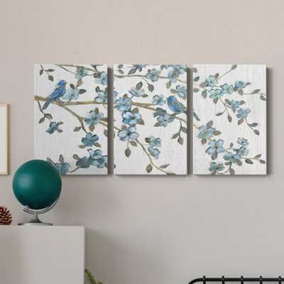 Blooming Bluebirds - 3 Piece Single Picture Frame Print on Canvas