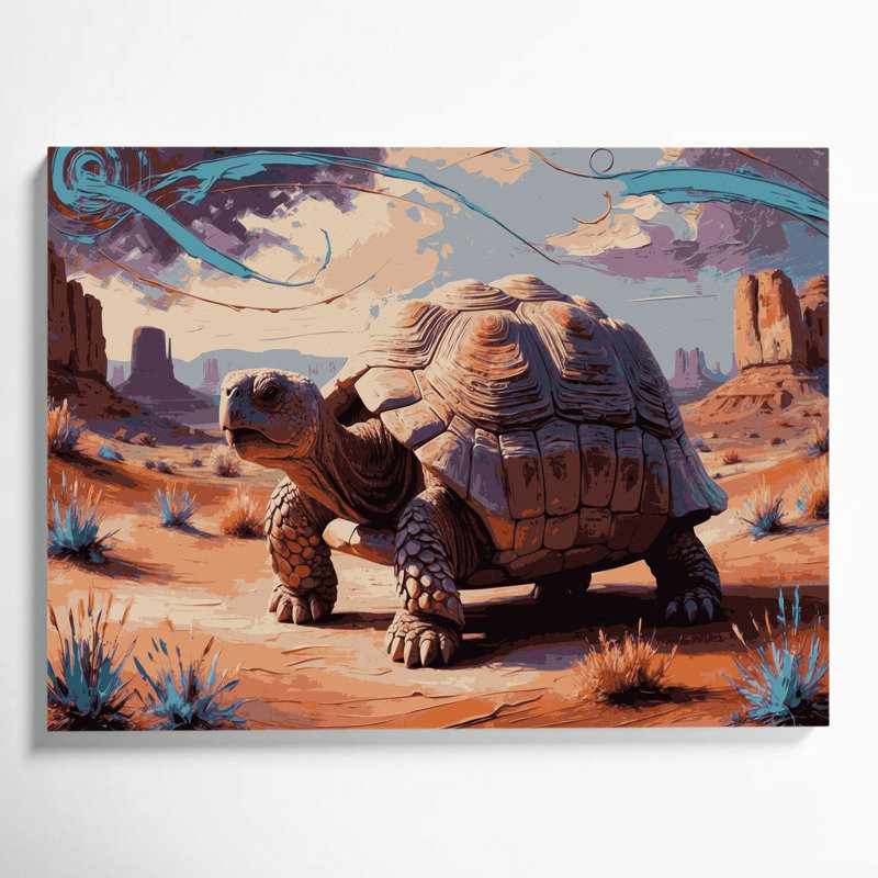 «Southwestern Animals Desert Tortoise» 23, art mural sur toile beige, H 20 po x l 30 po