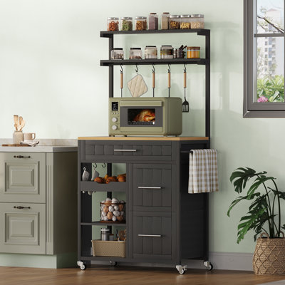 Îlot de cuisine avec rangement, chariot d'îlot de cuisine roulant avec tablettes et tiroirs