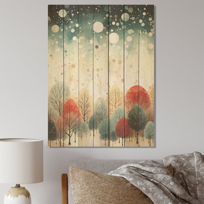 Arbre de Noël festif orange et vert III - Forêt sur bois, H 20 po x l 10 po