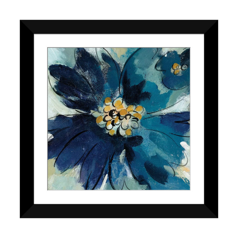 «Inky Floral III» par Silvia Vassileva, impression sur toile tendue, Papier d'art encadré noir, H 16 po x l 16 po x P 1 po