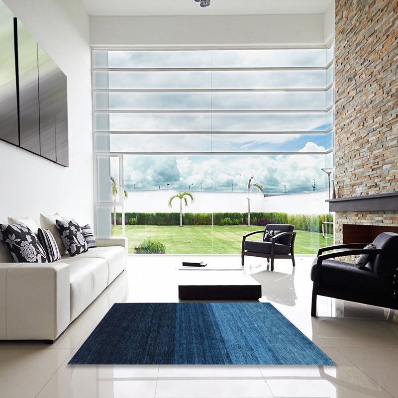 Tapis contemporain noir / bleu, Carré 4 pi