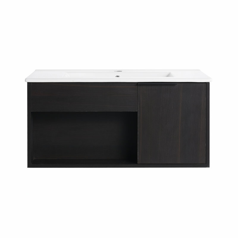 Meuble-lavabo mural 36 po avec lavabo en céramique et tablette ouverte 36 po, 30