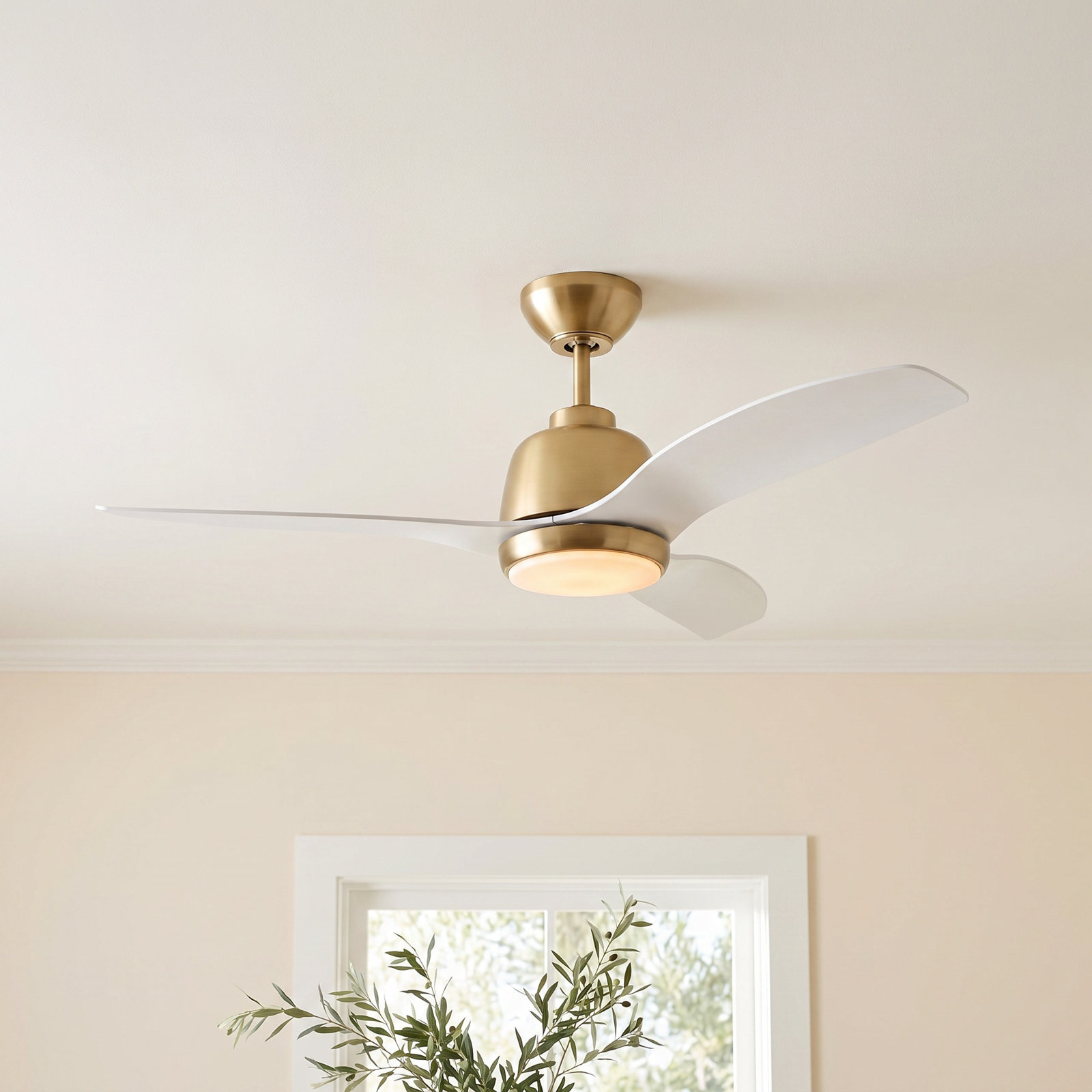 44'' Ceiling Fan with LED Light Kit, 15.18" H x 44" W x 44" D, White, Satin Brass