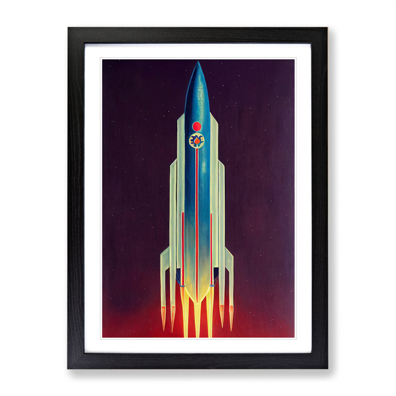 XV1022-4269X Stupendous Spaceship Rocket - Print, Black Framed Paper, White, 66cm H x 48cm W