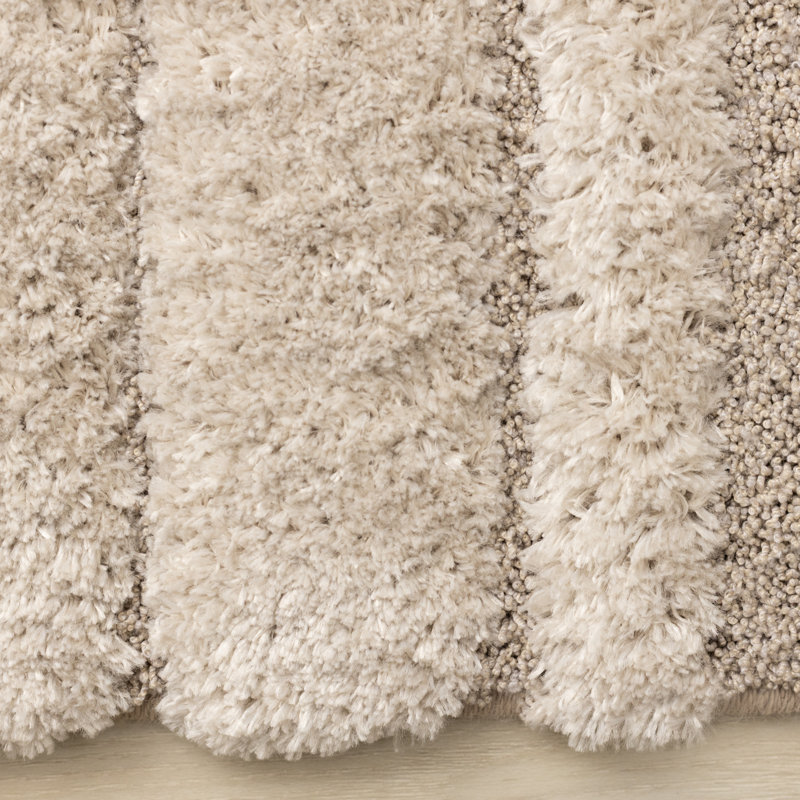 Tapis luxueux à rayures luxueuses brun clair, 5 pi 3 po x 7 pi 7 po
