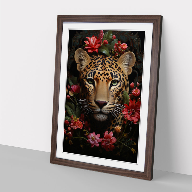 Leopard Rococo - Single Picture Frame Print on Wood, 64cm H x 46cm W x 2cm D, Walnut Framed