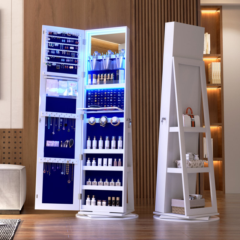 Blackhorse Freestanding Jewelry Armoire, White/Blue