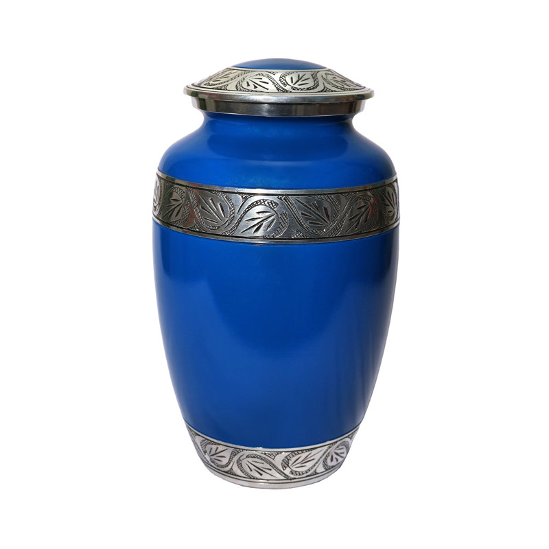 Urne à motif de feuilles, Bleu