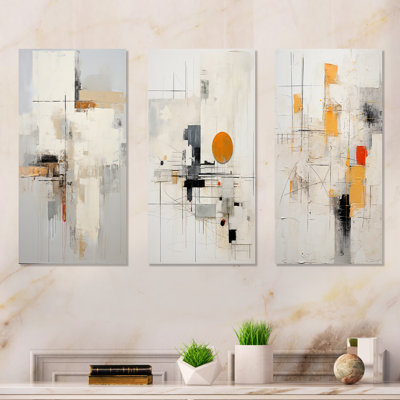 Rêves scandinaves modernes beige et jaune, ensemble de 3 impressions de collages abstraits