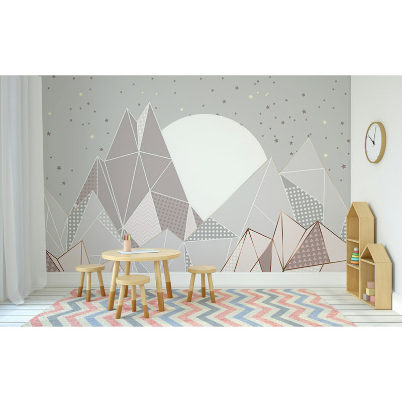 Papier peint amovible forme géométrique triangulaire montagnes et étoiles Fullmoon Moon, L 49 po x l 75 po
