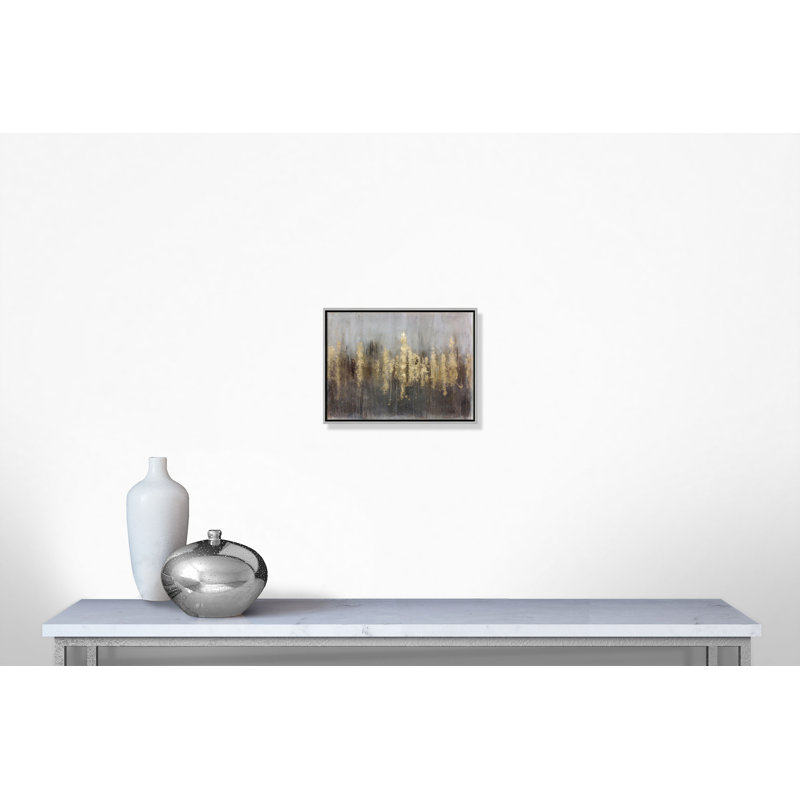 Reproduction d'art sur toile avec cadre doré - Forêts dorées, H 18 po x l 24 po x P 2 po, Cadre argenté