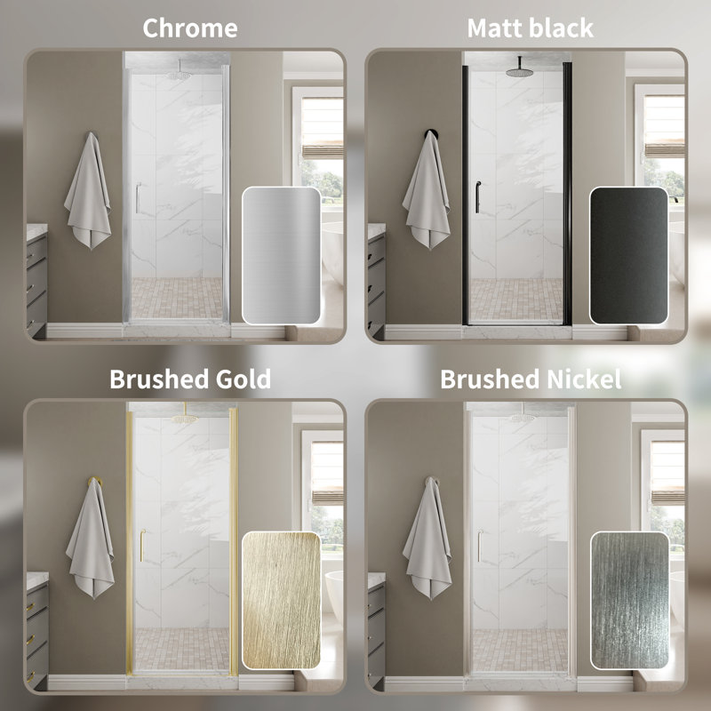 Porte de douche pivotante en verre sans cadre, 32"W x 72"H, Chrome