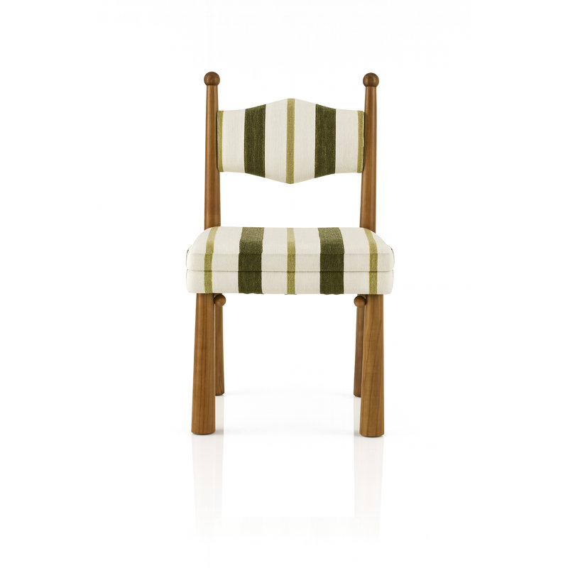 Chaise Kenyatta Bol Sant, Bois brun, Mélange de polyester à rayures vertes / blanches
