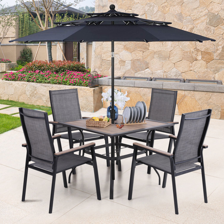 Alyah 4 - Person Metal Patio Dining Set with Square Table