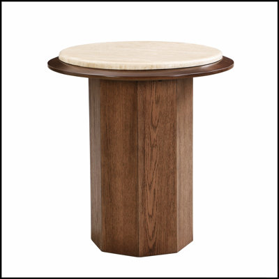 Table de bout en travertin et noyer, parfaite pour les intérieurs modernes avec un design durable et élégant