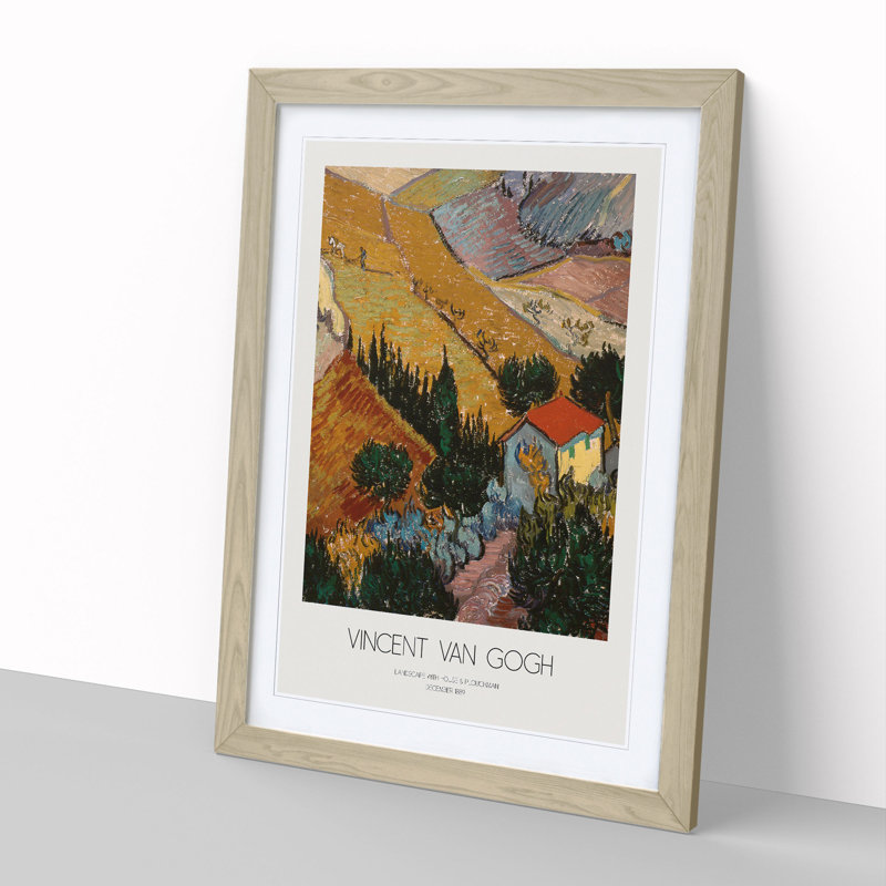 Landscape with Border by Vincent Van Gogh - Picture Frame Painting, Oak Framed, 36cm H x 27cm W x 2cm D