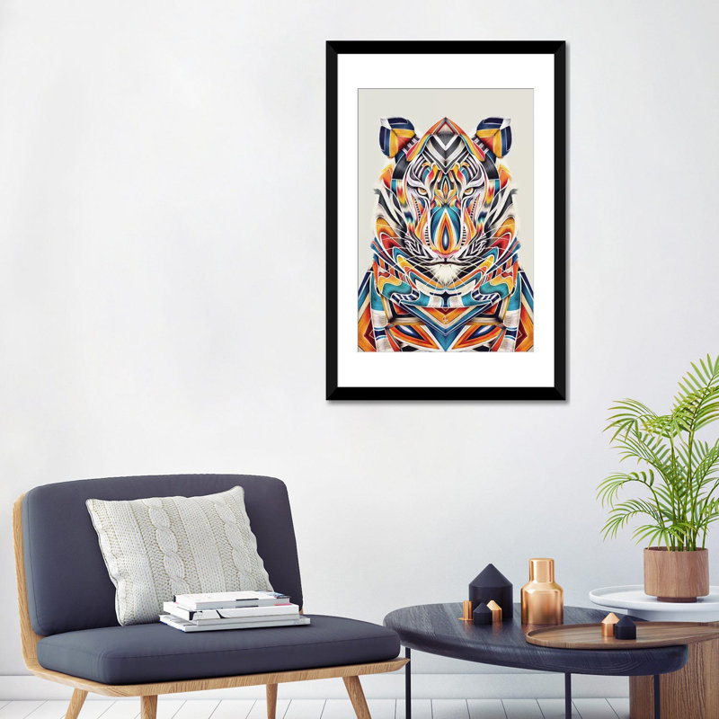 « tygr », impression sur toile tendue, Papier d'art encadré noir, Blanc, H 32 po x l 24 po x P 1 po