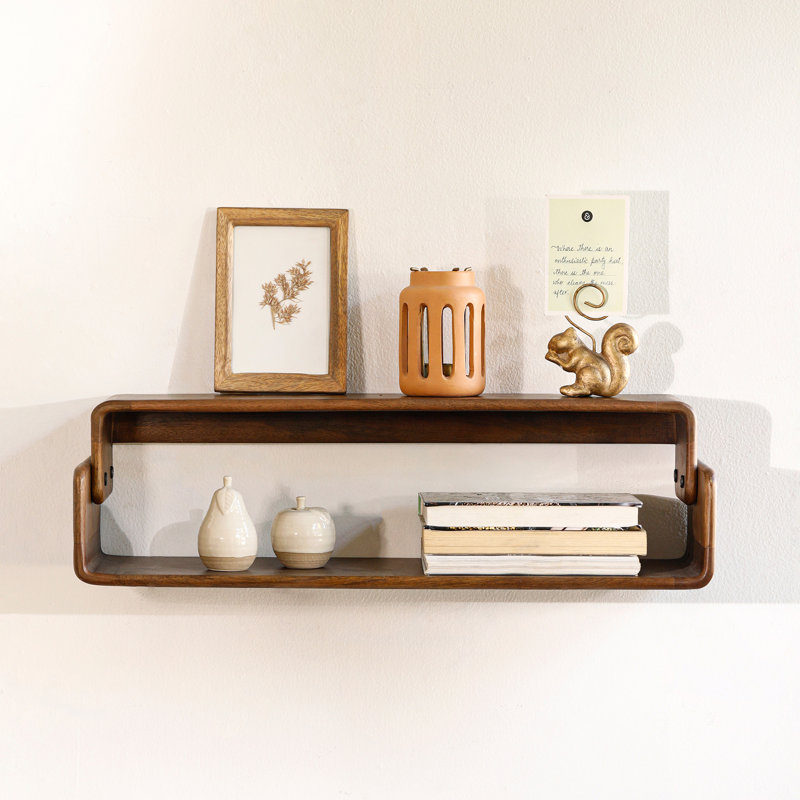 Sephine Modern Boxy 2-Tier Floating Wooden Wall Shelves, Decorative Storage Shelf for Kitchen, Bedroom, Living Room, Office