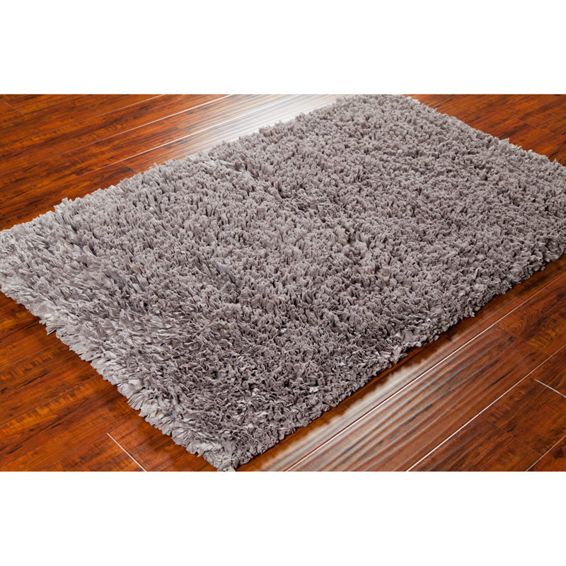 Almanza Authentic Hand-Woven Handmade Washable Gray Rag Shag Polyester & Cotton Area Rug, Rectangle 3'6" x 5'6"