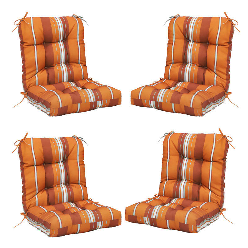 Outdoor Furniture Cushion Set Deep Seating Seat / Back Cushions with Ties (Set of 4), Red Stripes