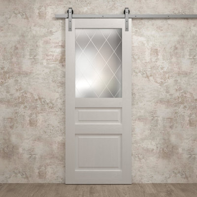 Ensemble de quincaillerie lourde pour porte de grange moderne avec porte de grange argentée Ego 5011