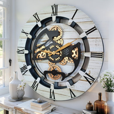 Horloge murale ronde surdimensionnée de 24 po pour le salon avec la collection Real Gear Gears Canada