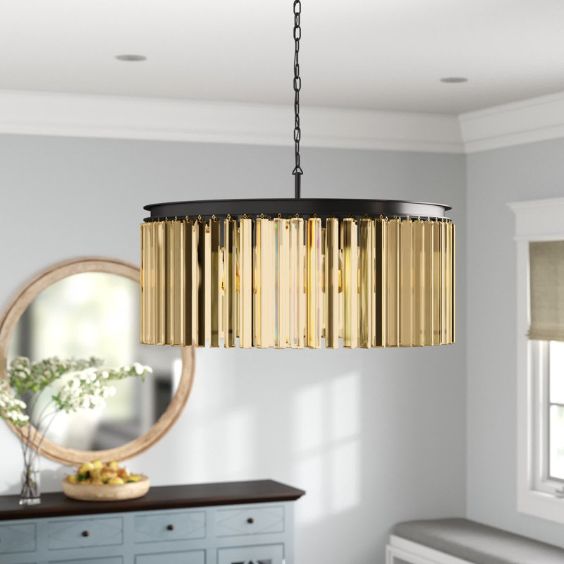 Lustre cylindrique unique à 8 lumières Yazmin, Teck doré (fumé), H 13,5 po x l 31,5 po x P 31,5 po, Brun moka