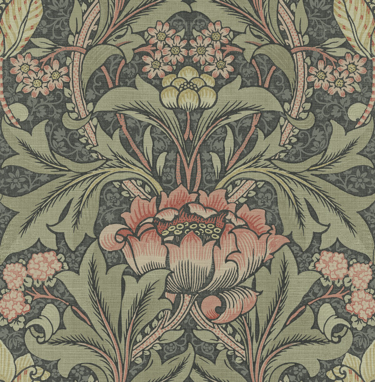 Rihanon Wallpaper Roll, Ebony/Olive