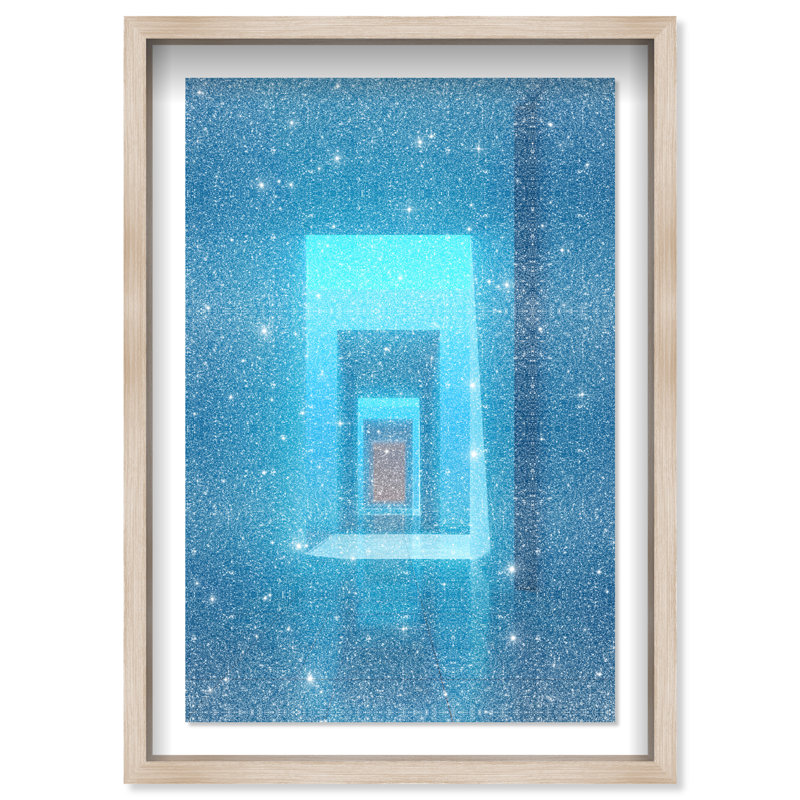 Cerulean Corridor II Shadowbox Abstract Print by Oliver Gal, Black Frame, 10 x 15, 17.5"H x 25.5"W, Natural Oak Shadowbox