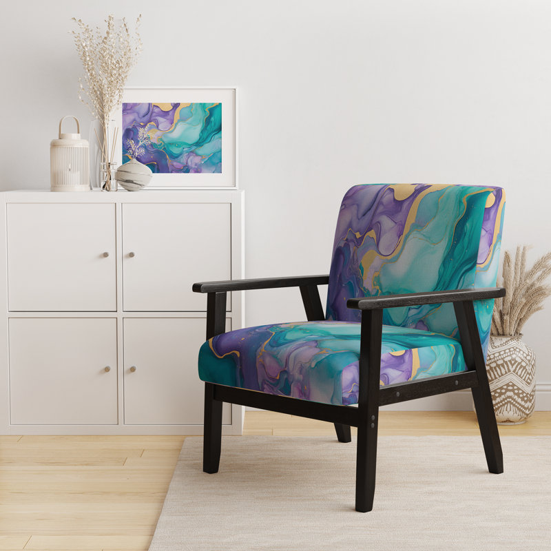 Berdahl Marble Upholstered Armchair, Turquoise/Purple, Black Square Arms