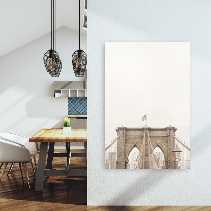 " Brooklyn Bridge American Flag Abstract Contemporary Architecture City Wall Art Print " by Talitha McQueen