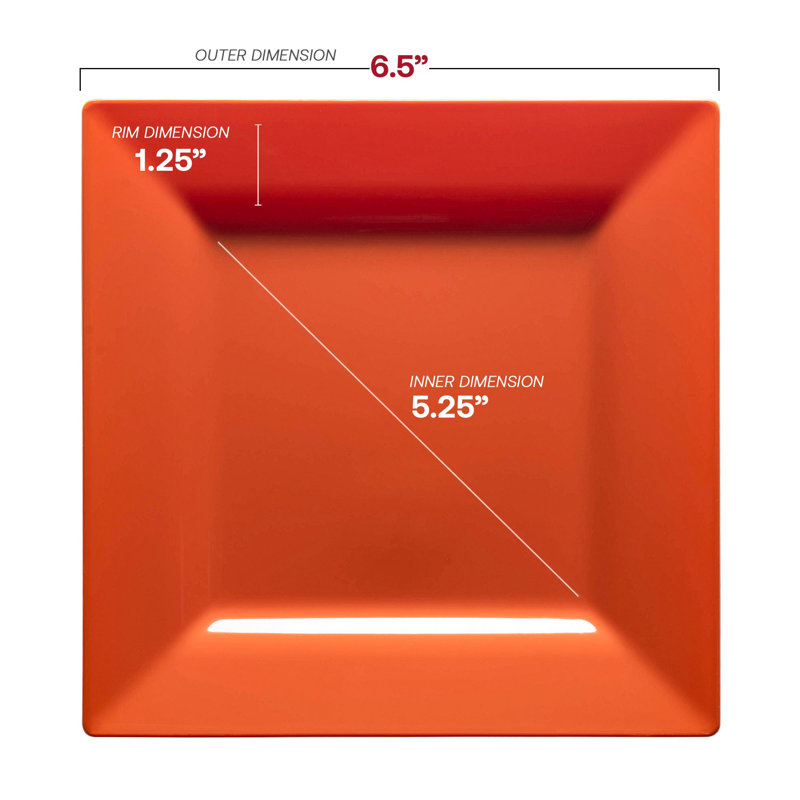 Assiettes carrées en plastique orange brûlé, lot de 120.