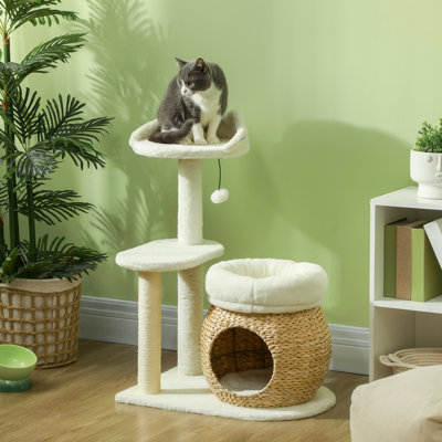 31" Cat Tree Tower with Scratching Posts, Cat Condo, Beds, Toy Ball