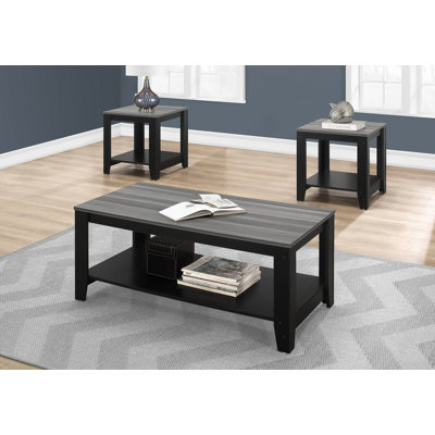 Ensemble de table, ensemble 3 pièces, café, bout, côté, décor, salon, stratifié noir et gris, transitionnel
