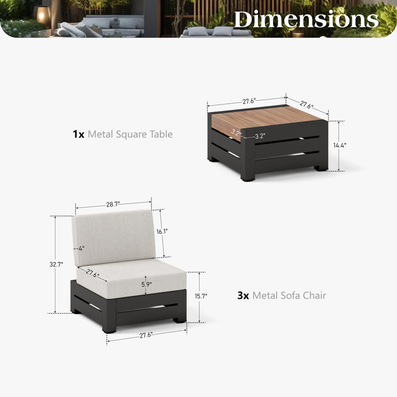 Ensemble de conversation modulaire 4 pièces avec coussins épais