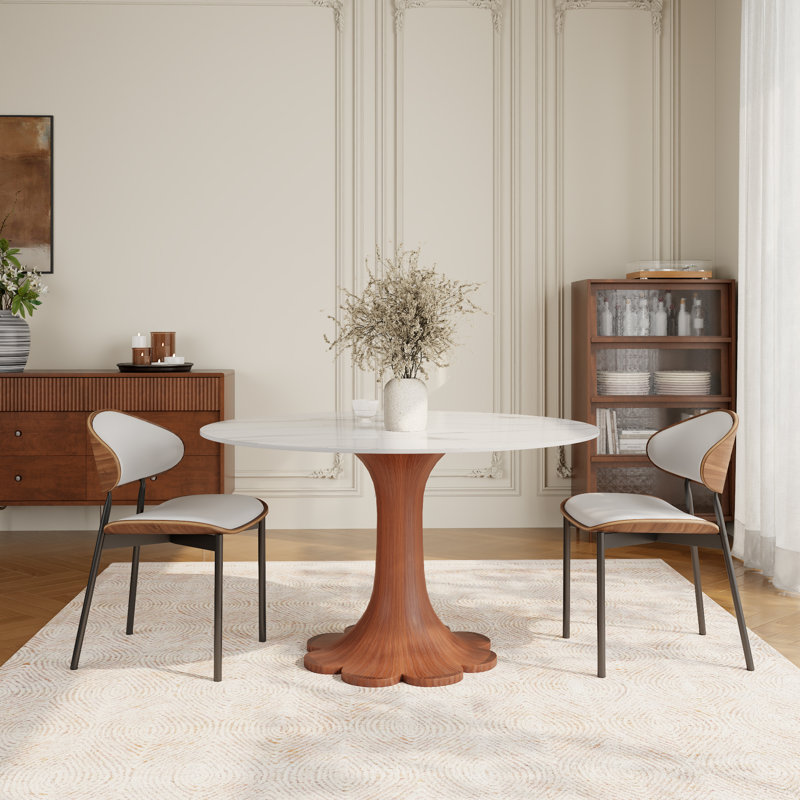 Ensemble de salle à manger de style Mid-Century 2-8 places avec chaises de salle à manger rembourrées en cuir, 3, Blanc